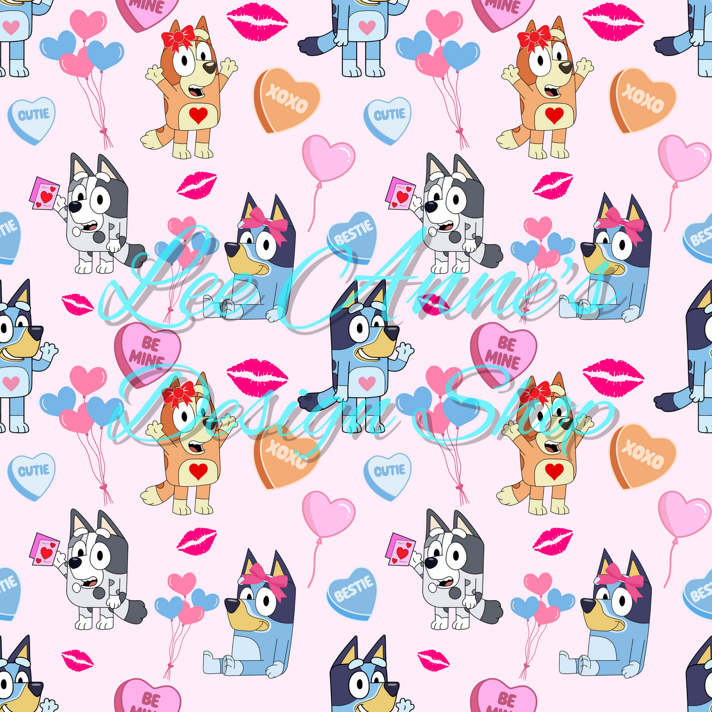 Blue Dog Valentines Seamless