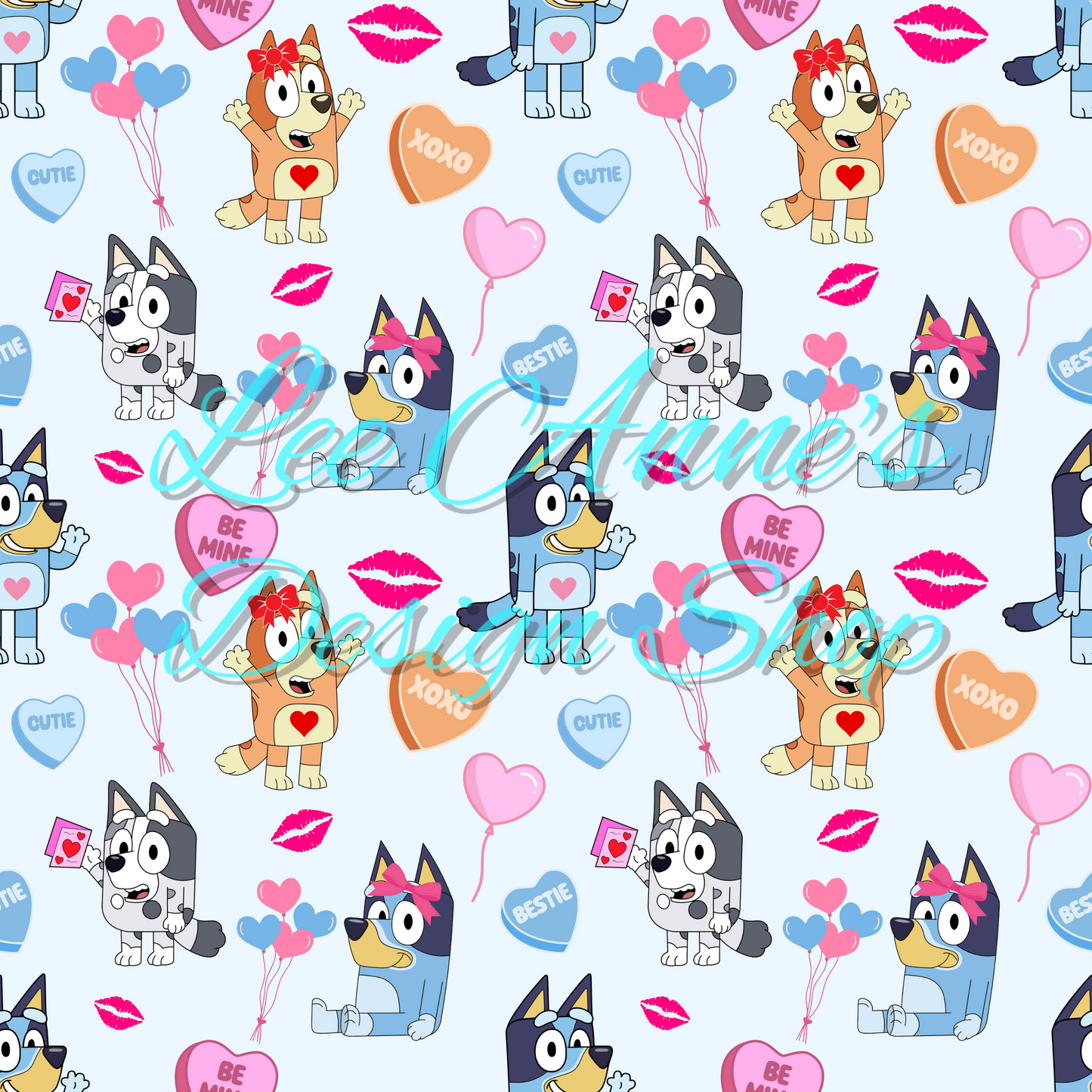 Blue Dog Valentines Seamless