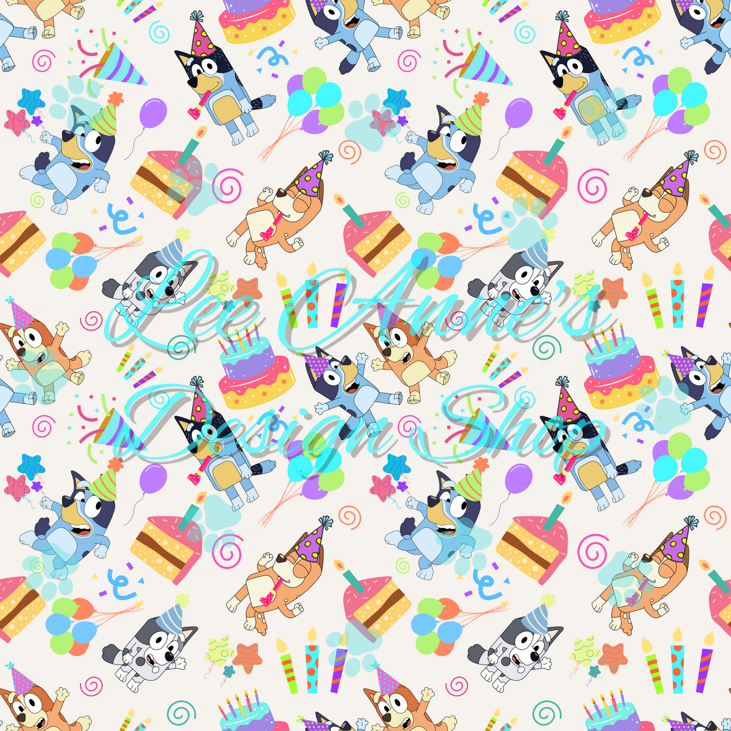 Blue Dog Birthday Seamless