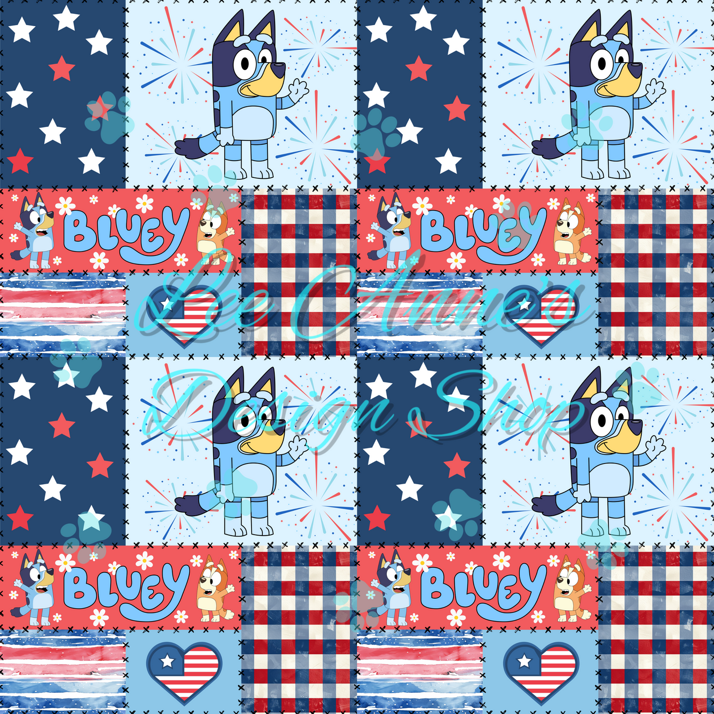 Blue dog Fourth July Seamless