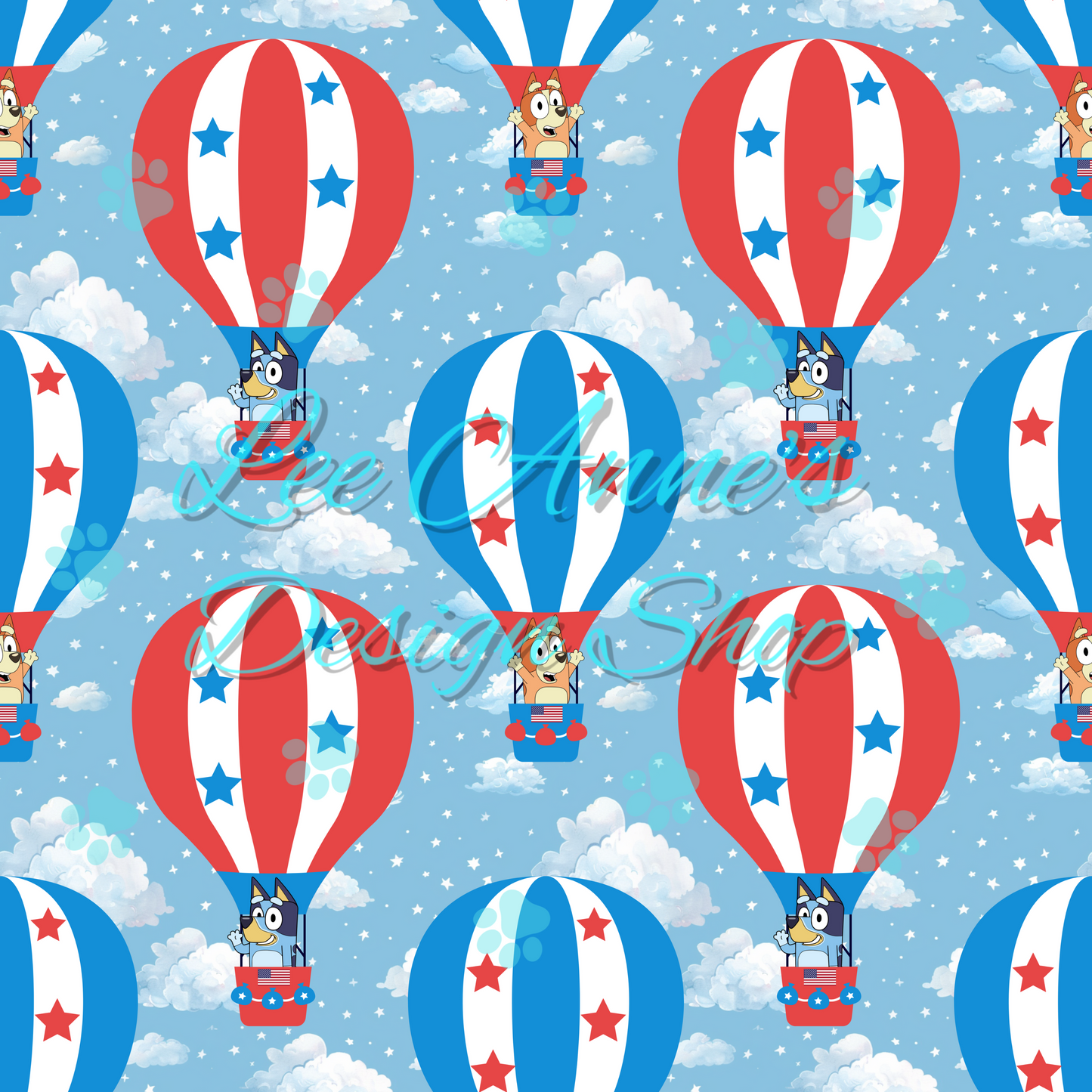 Blue dog Fourth July Seamless