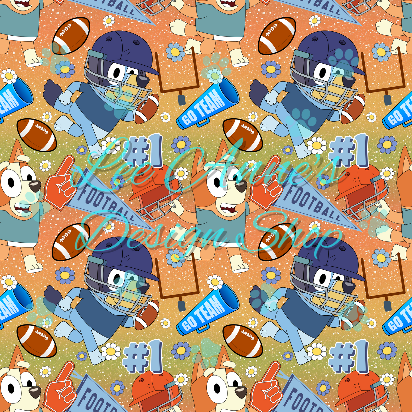 Blue dog Football Seamless