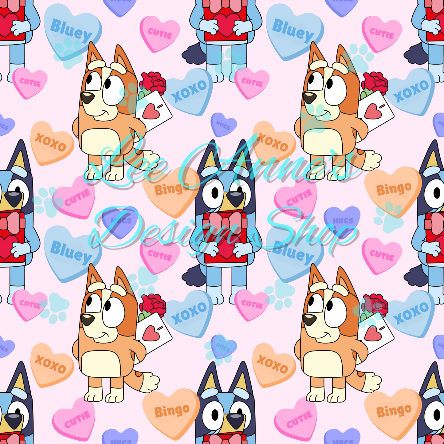 Blue Dog Valentines Seamless