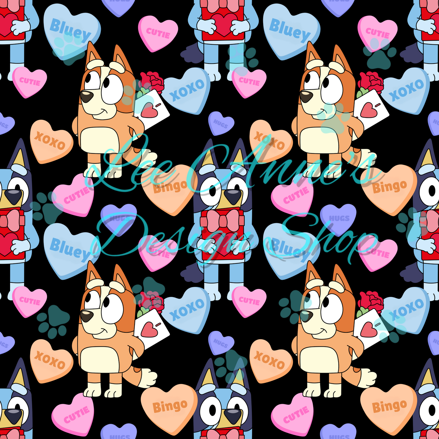 Blue Dog Valentines Seamless