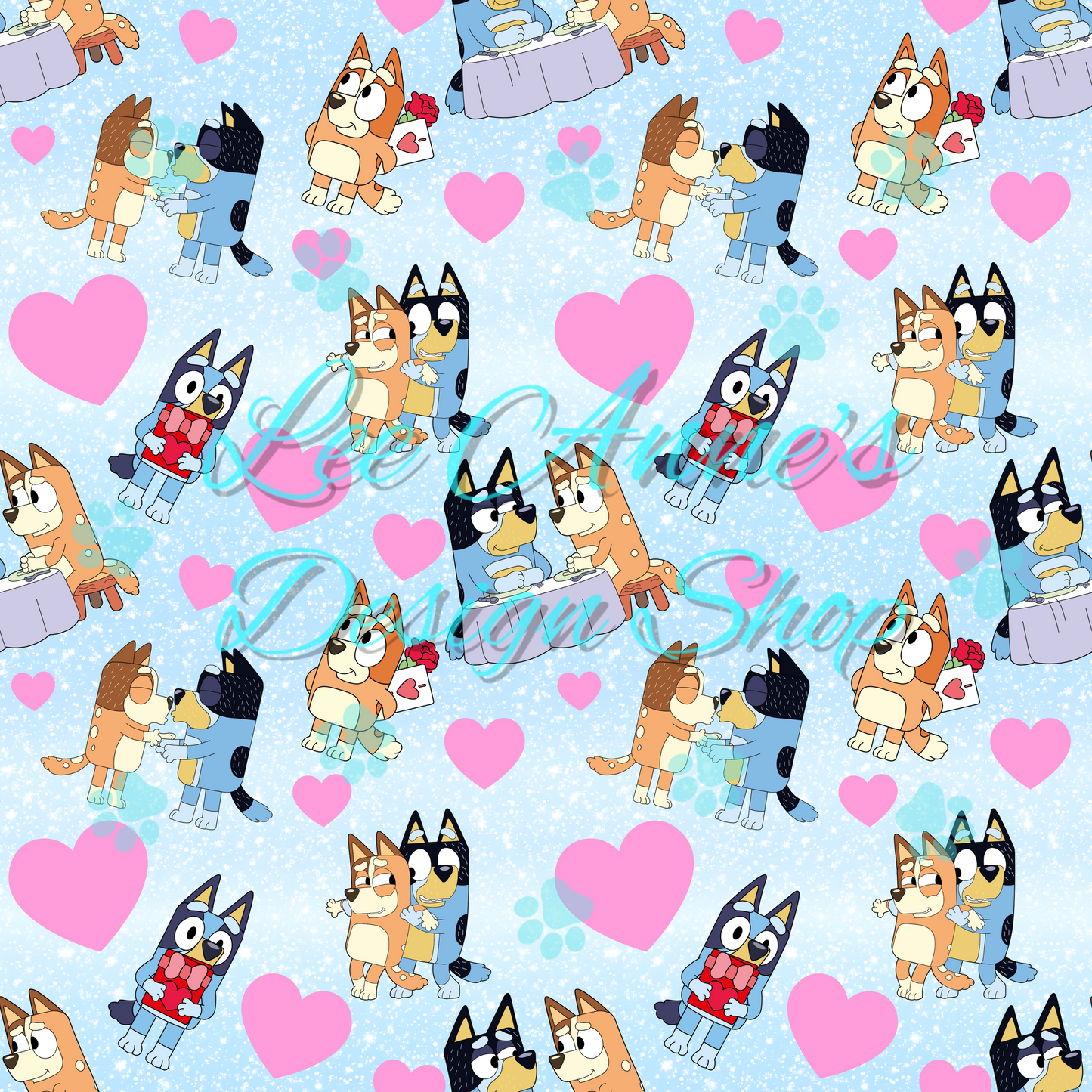 Blue Dog Valentines Seamless