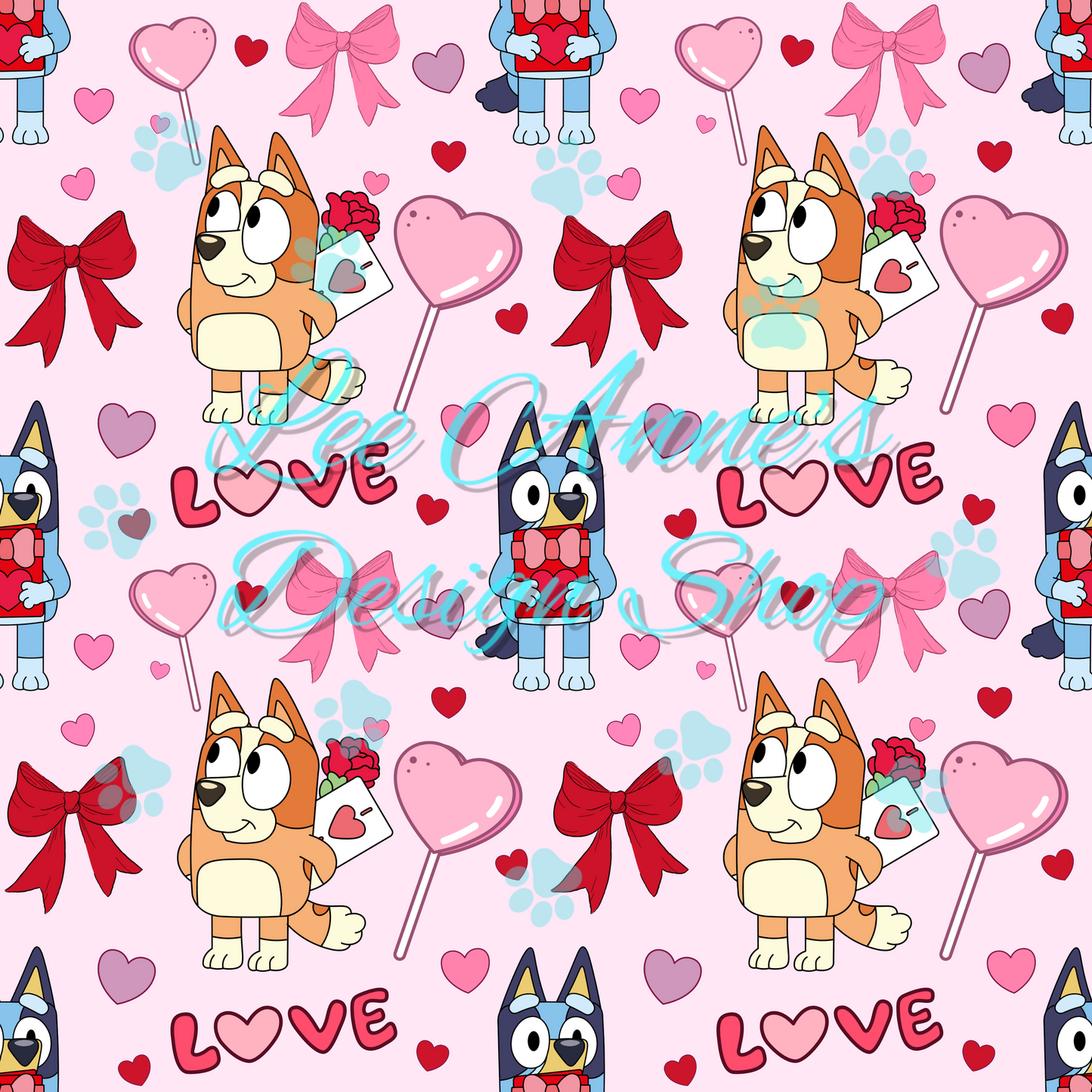 Blue Dog Valentines Seamless