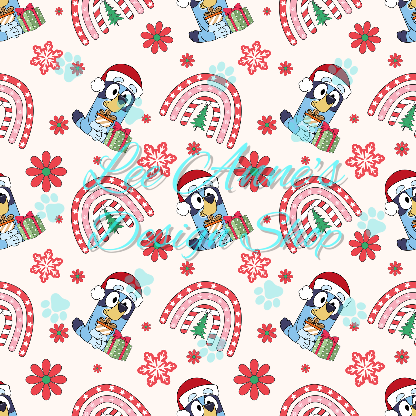 Blue dog Christmas Seamless