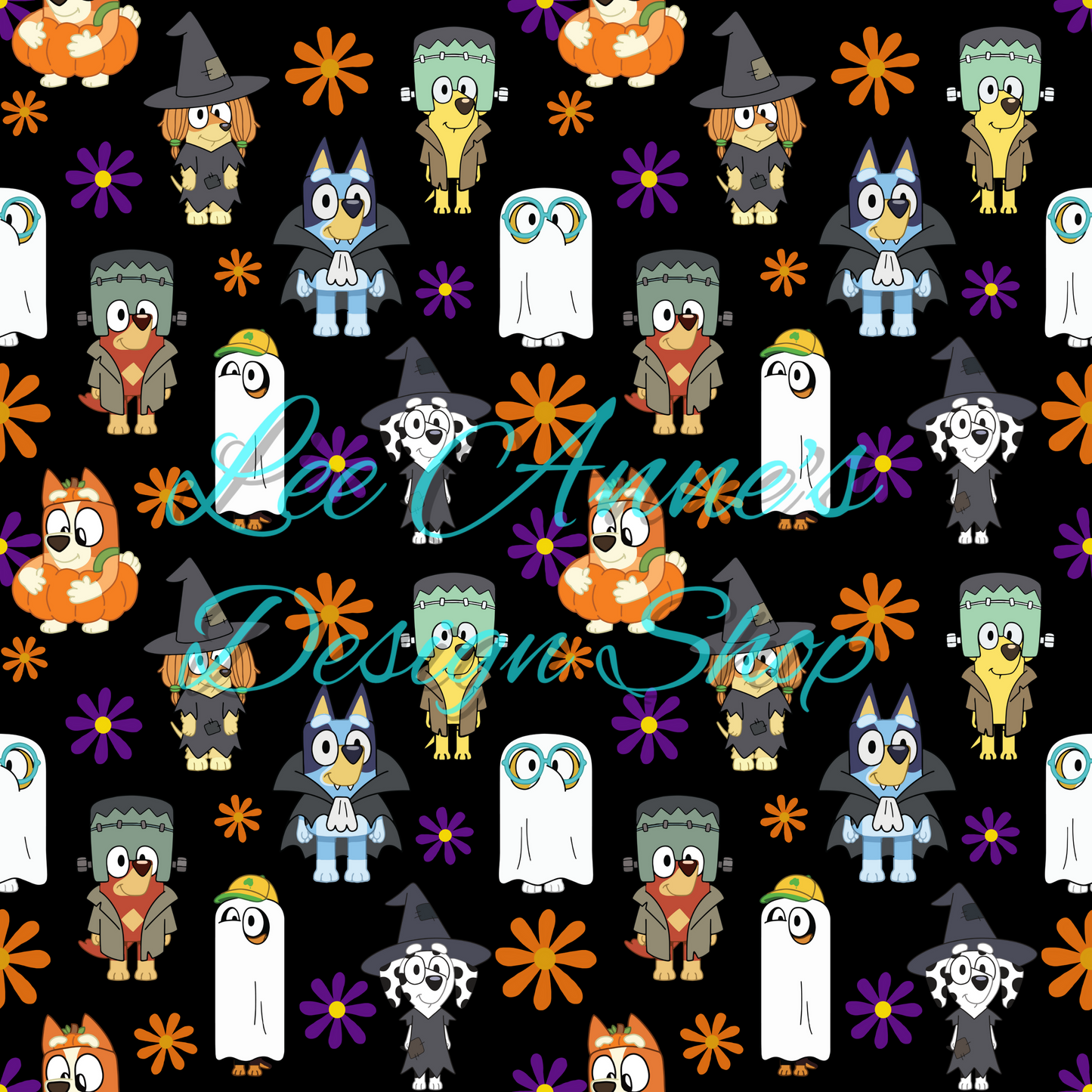 Blue dog Halloween Seamless