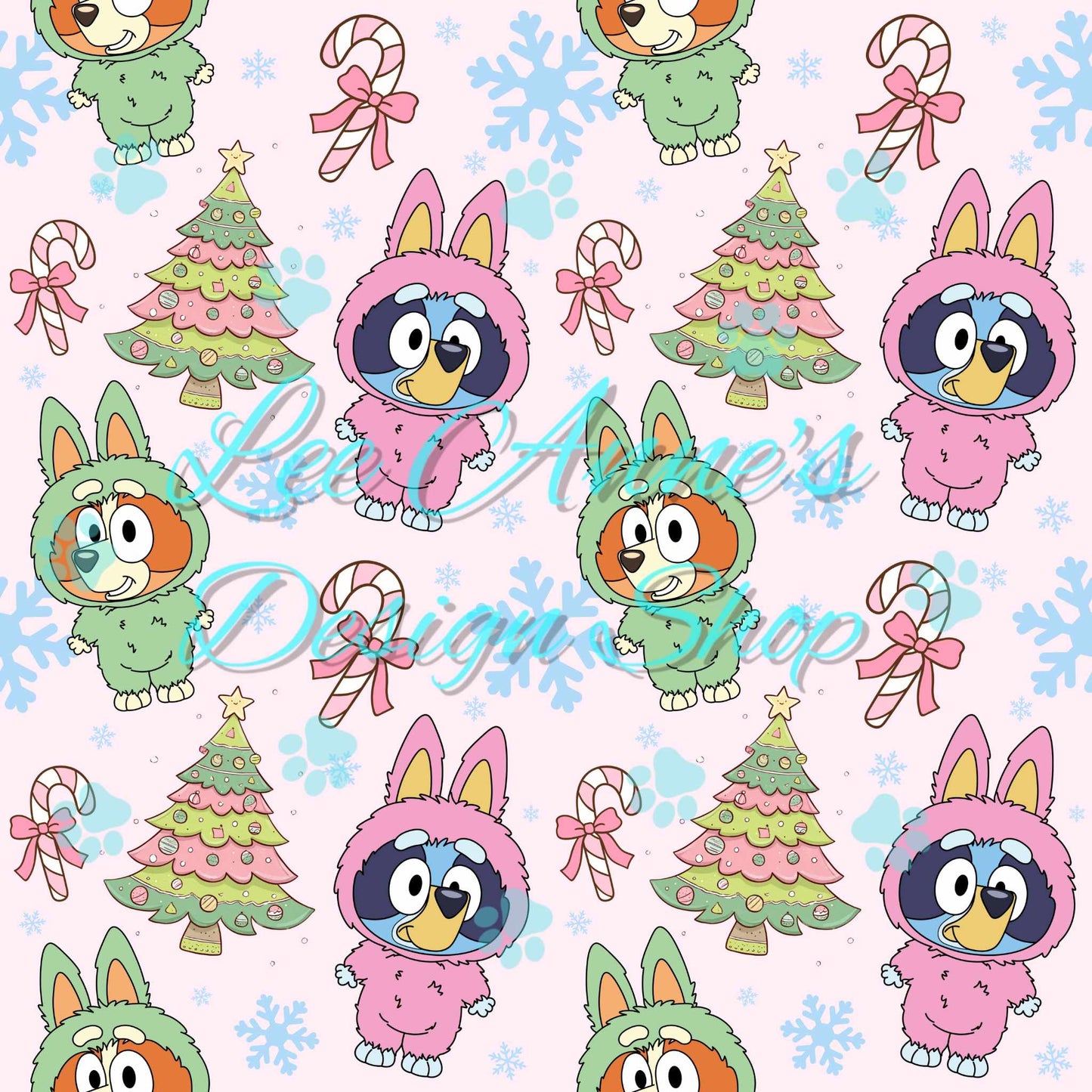 Christmas Blue Dog Monster Mashup Seamless