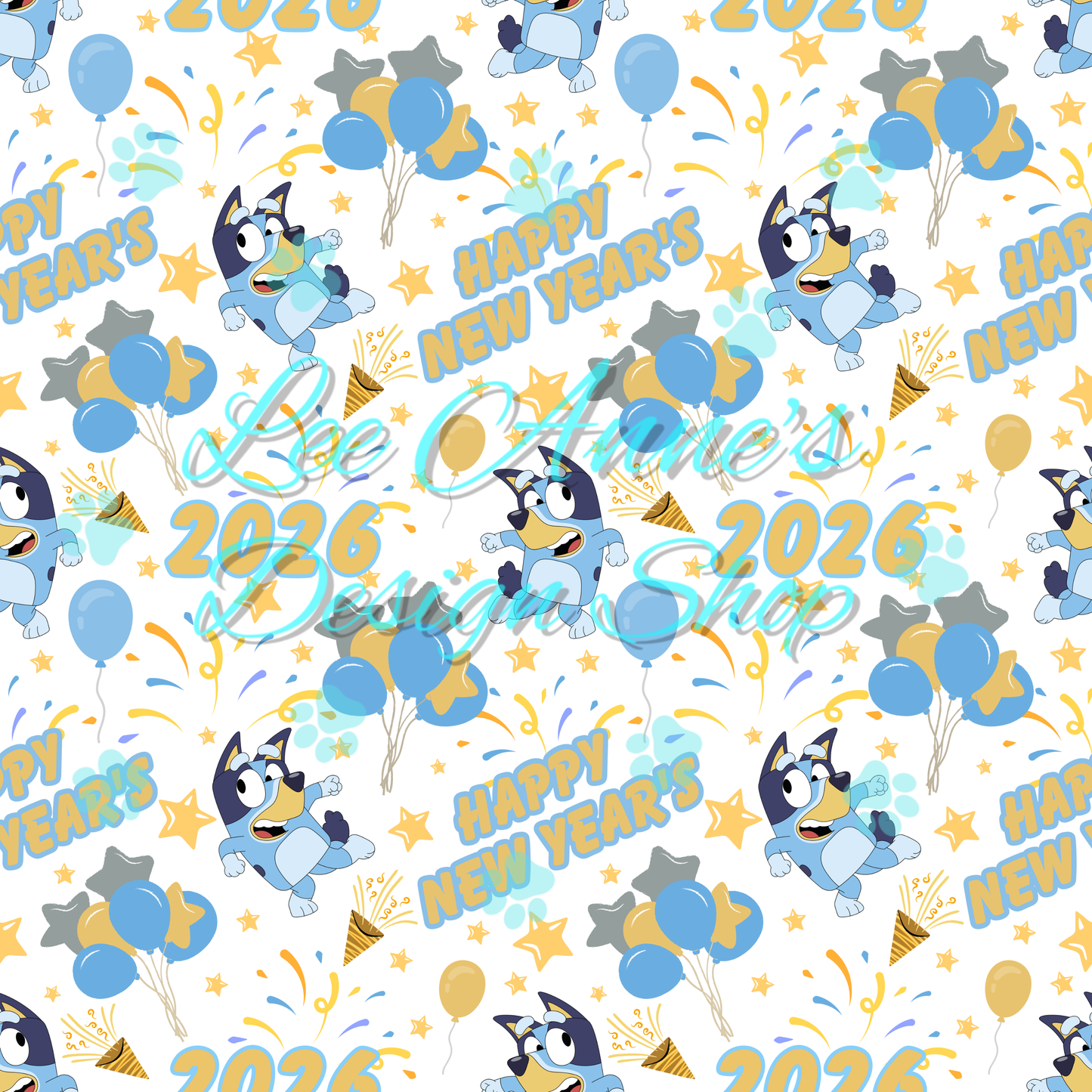 Blue dog New Years Seamless