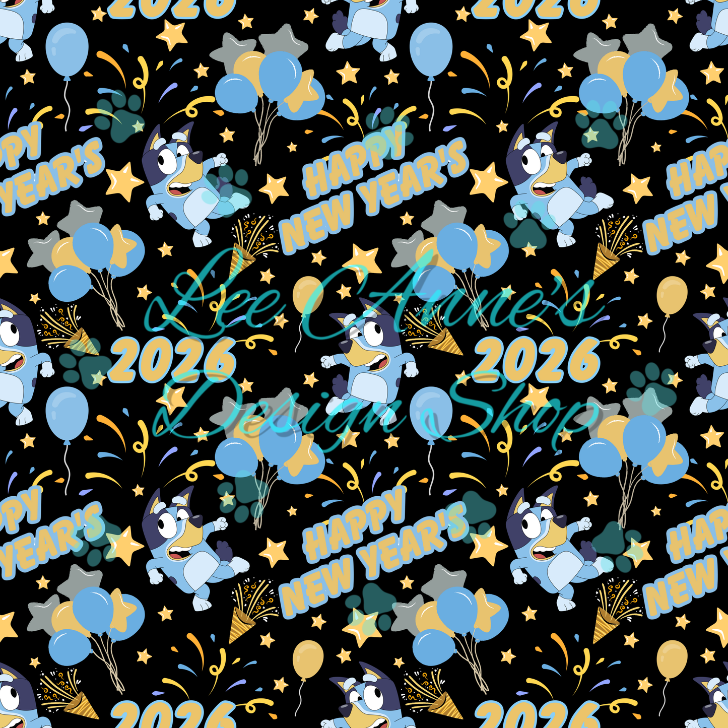 Blue dog New Years Seamless