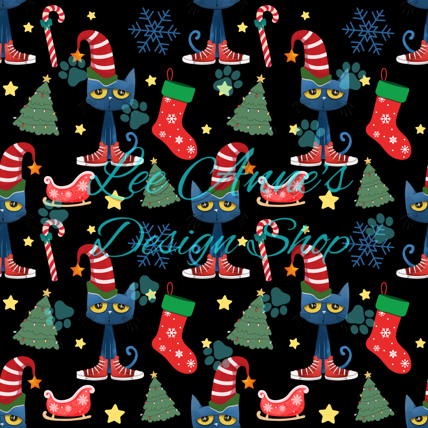Blue Cat Christmas Seamless