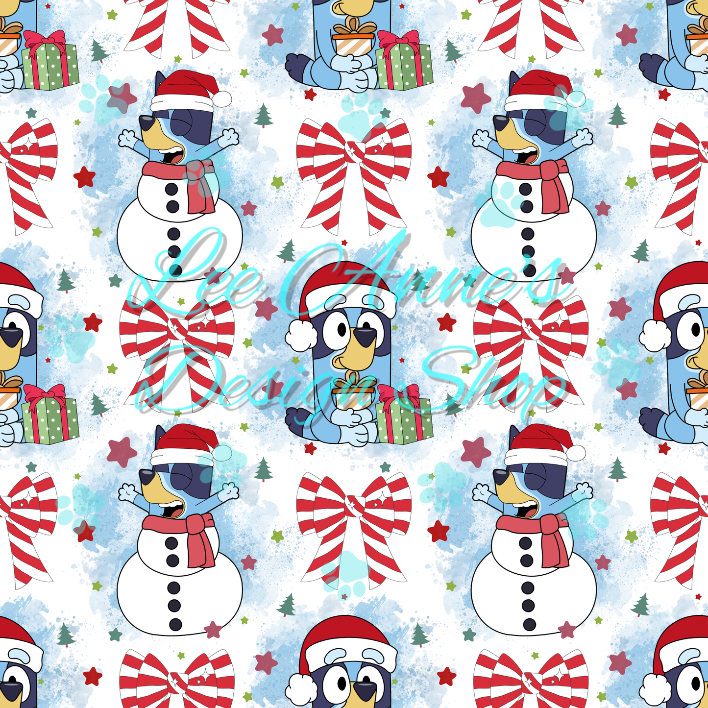 Blue dog Christmas Seamless