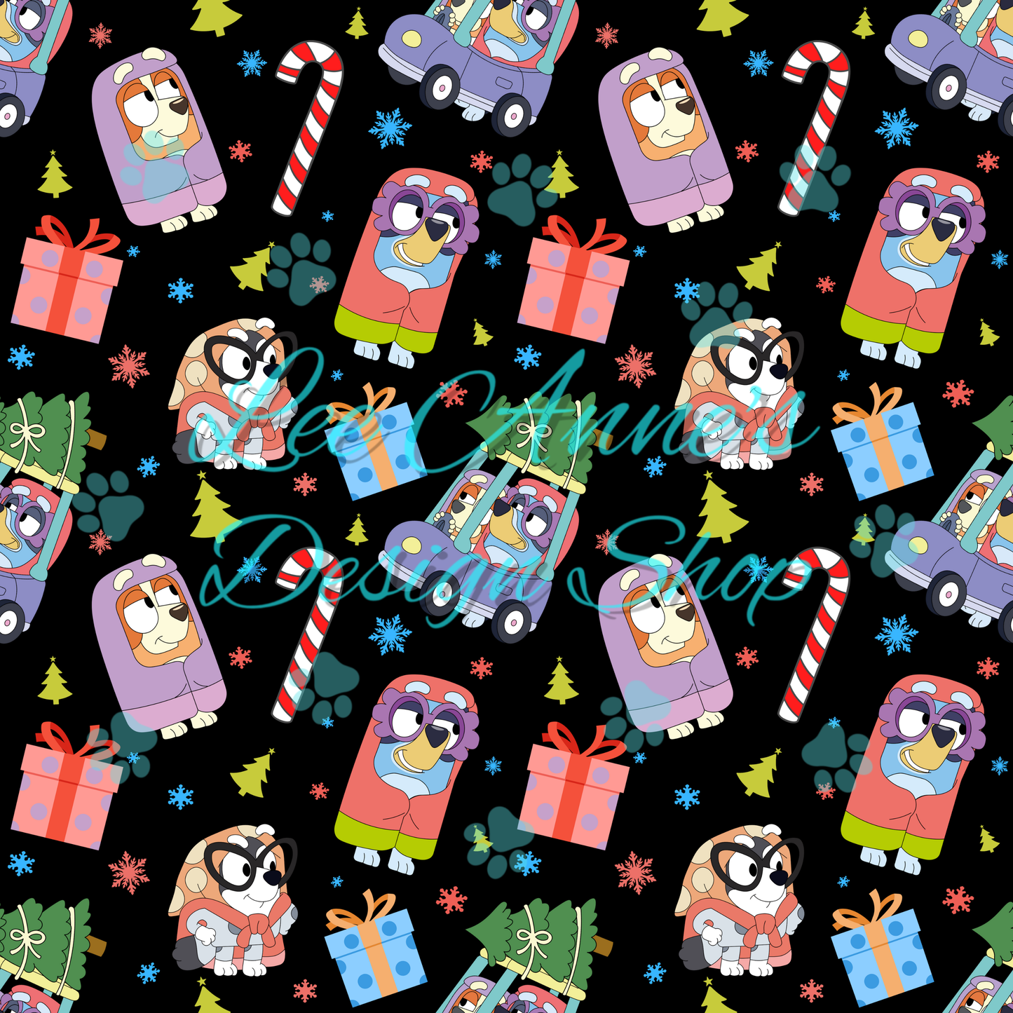Blue dog Christmas Seamless