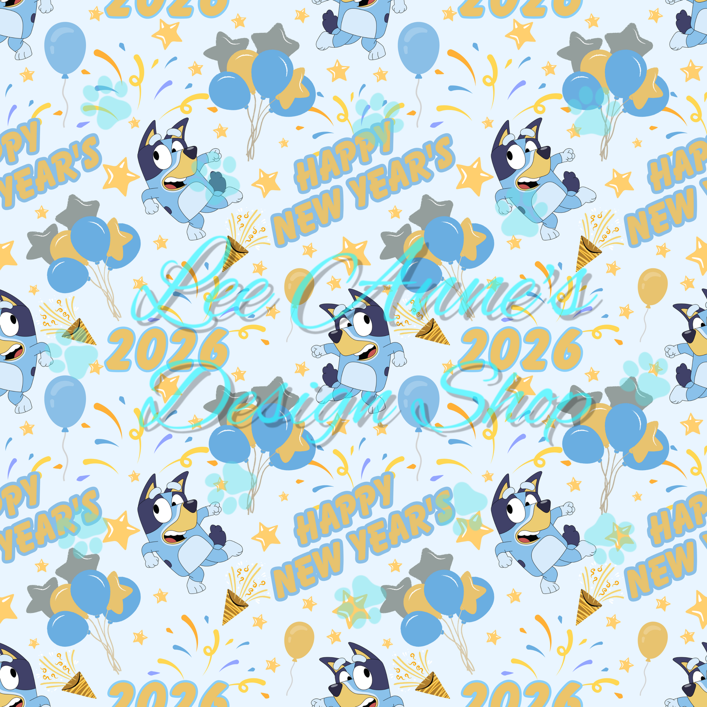 Blue dog New Years Seamless