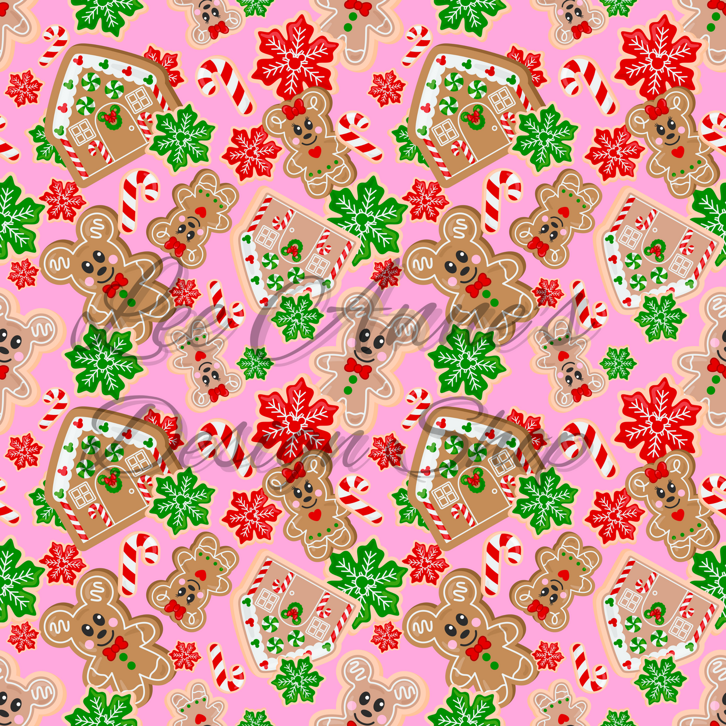 Magical Mouse Christmas, Mouse gingerbread Pink Seamless