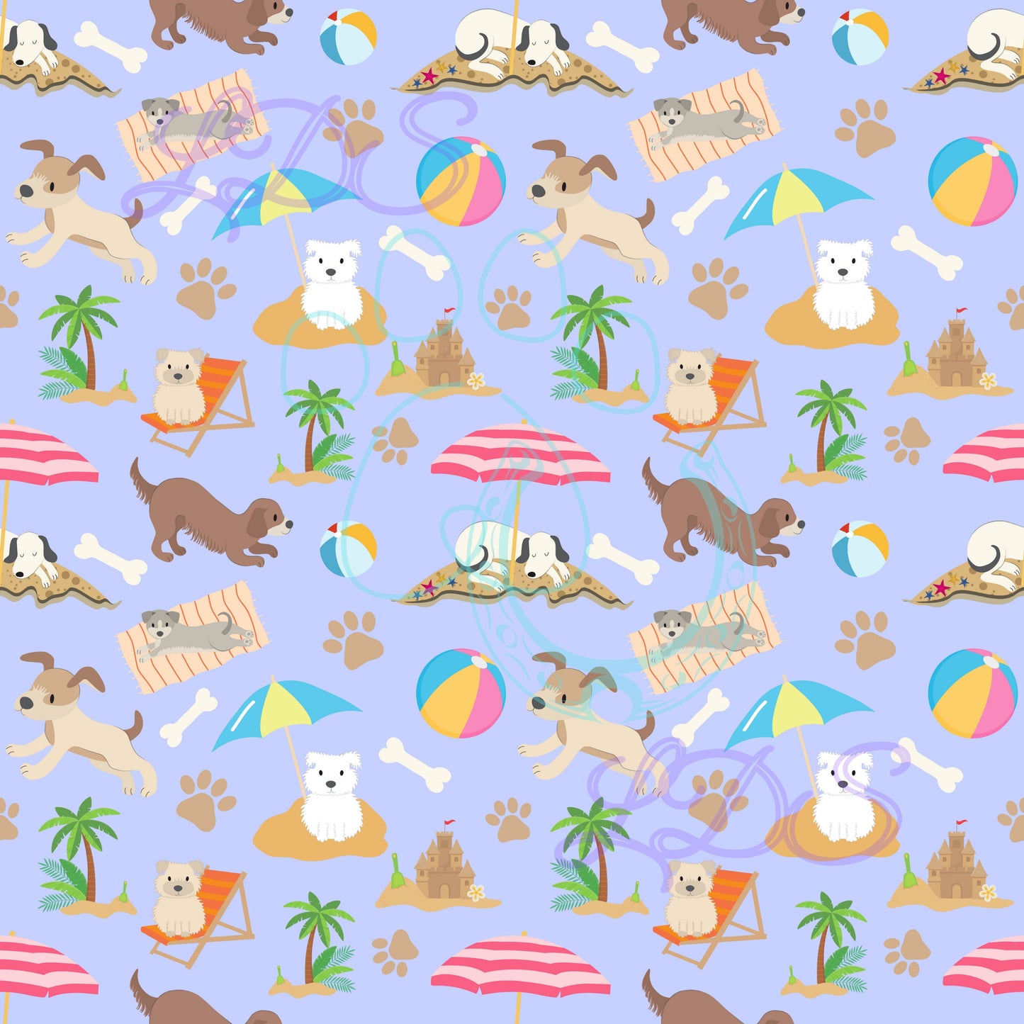 Seamless pattern, Dog beach seamless, dogs summer, dogs playing