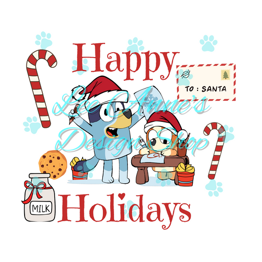 Blue dog Christmas Sublimation