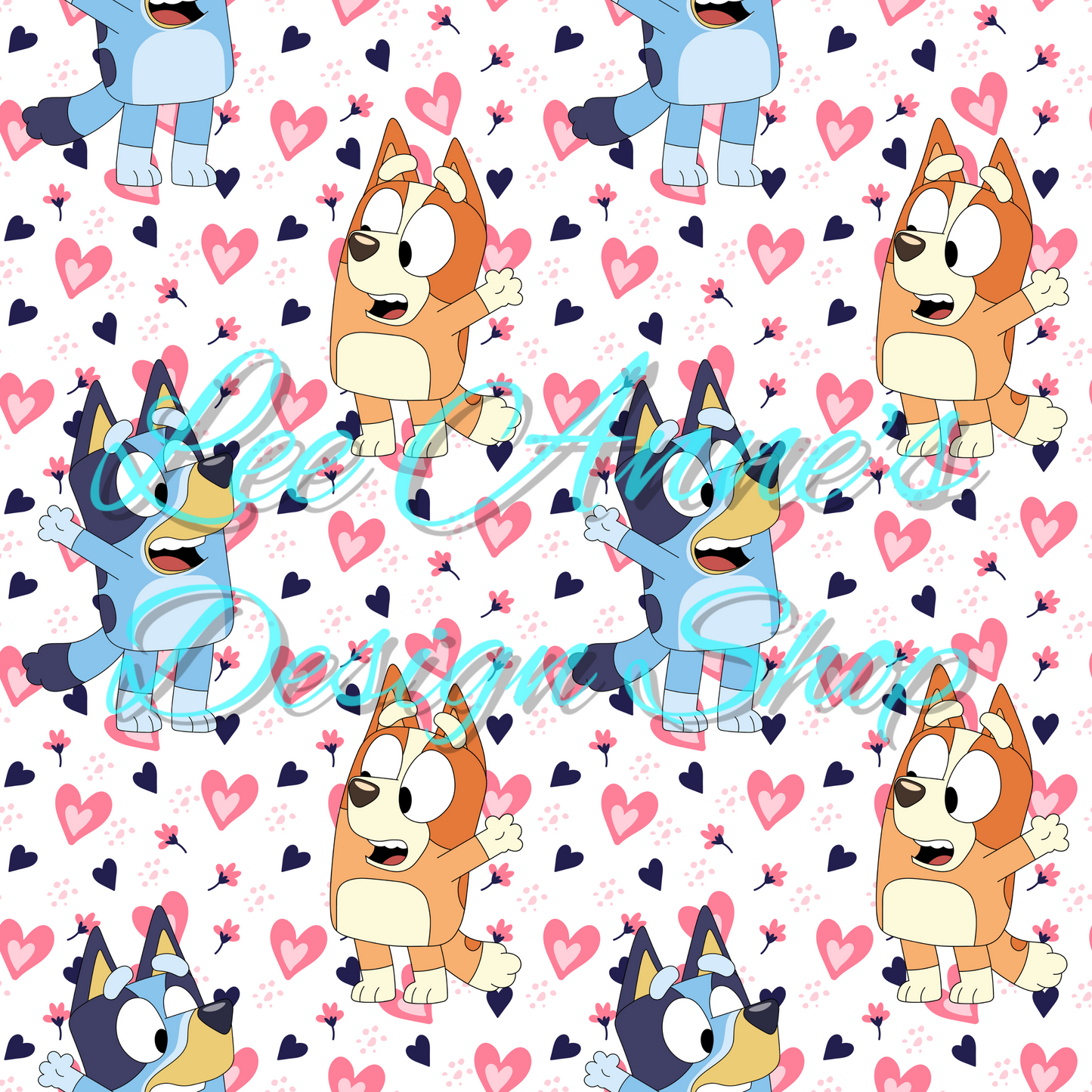 Blue Dog Valentines Seamless w/ Coord