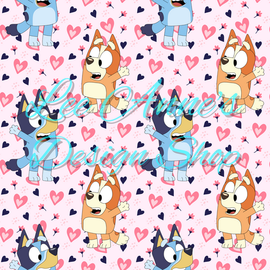 Blue Dog Valentines Seamless w/ Coord