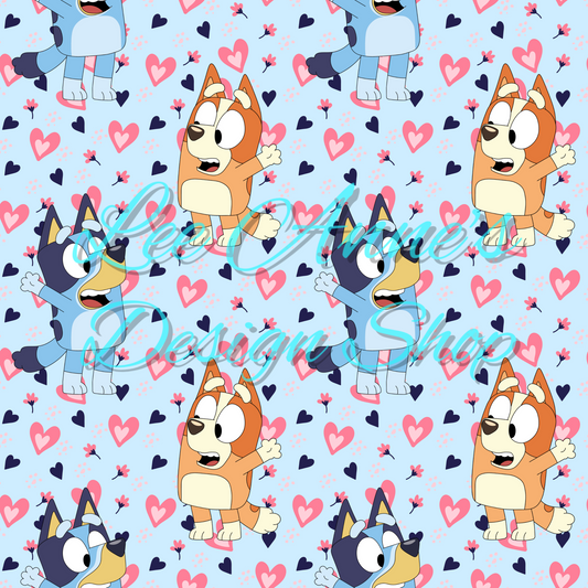 Blue Dog Valentines Seamless w/ Coord