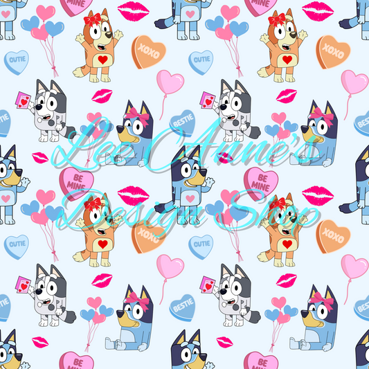 Blue Dog Valentines Seamless