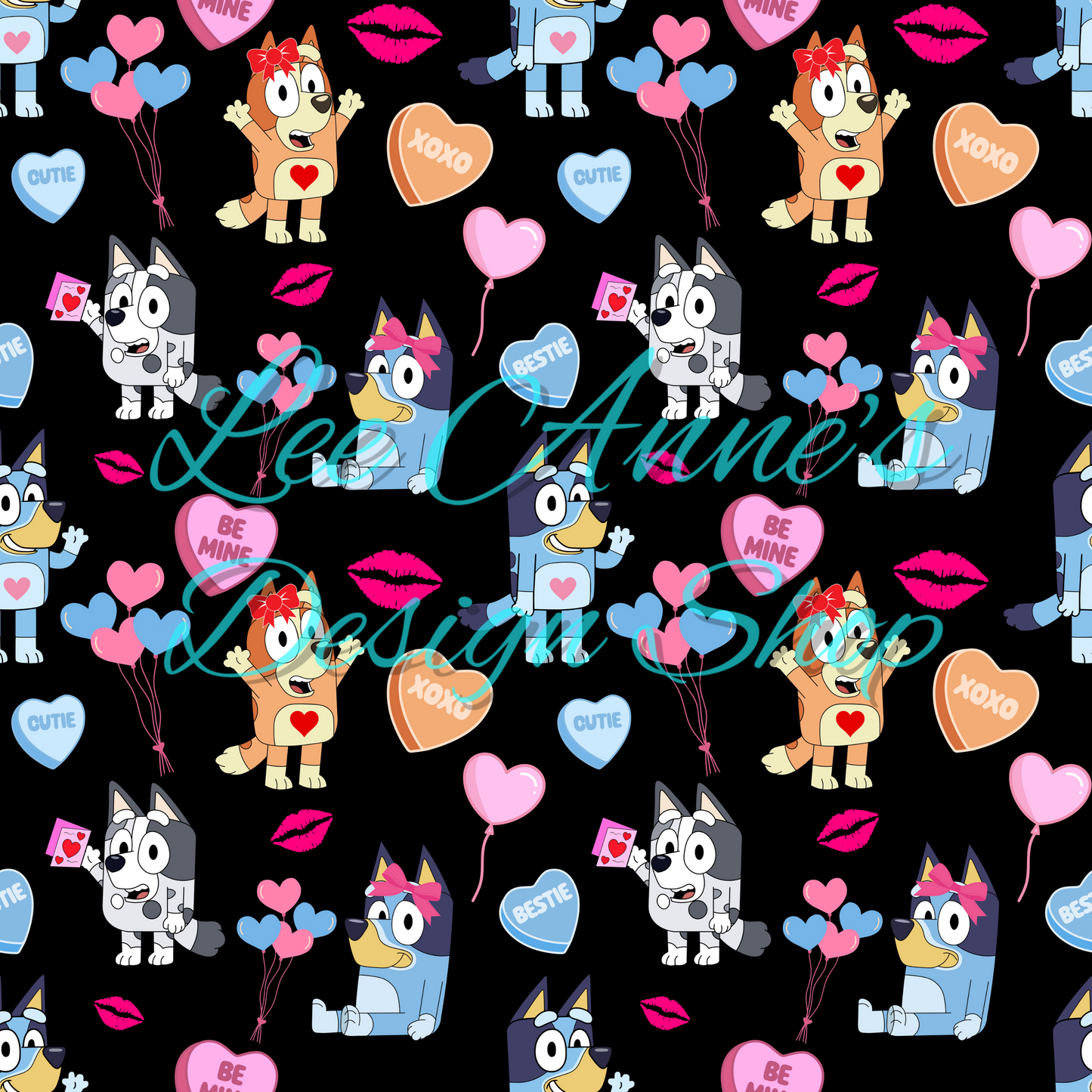 Blue Dog Valentines Seamless