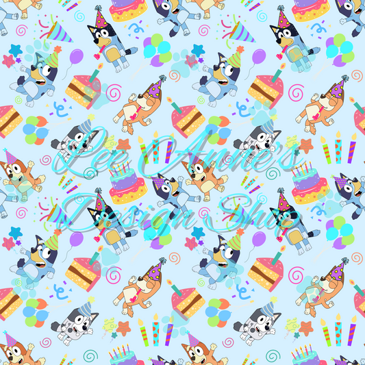 Blue Dog Birthday Seamless