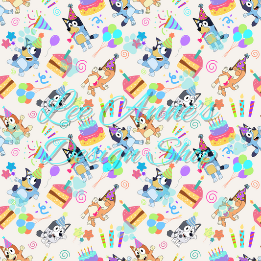 Blue Dog Birthday Seamless