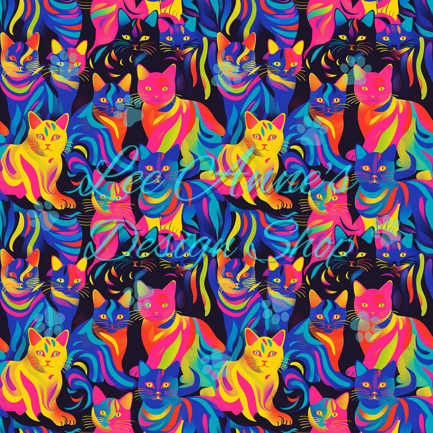 Neon Cats Seamless