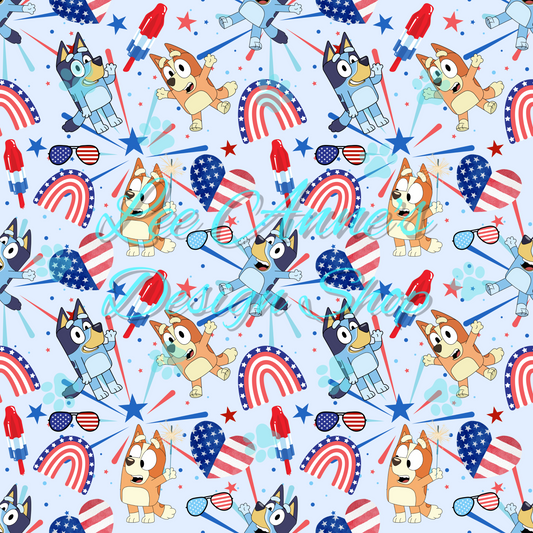 Blue dog Fourth July Seamless