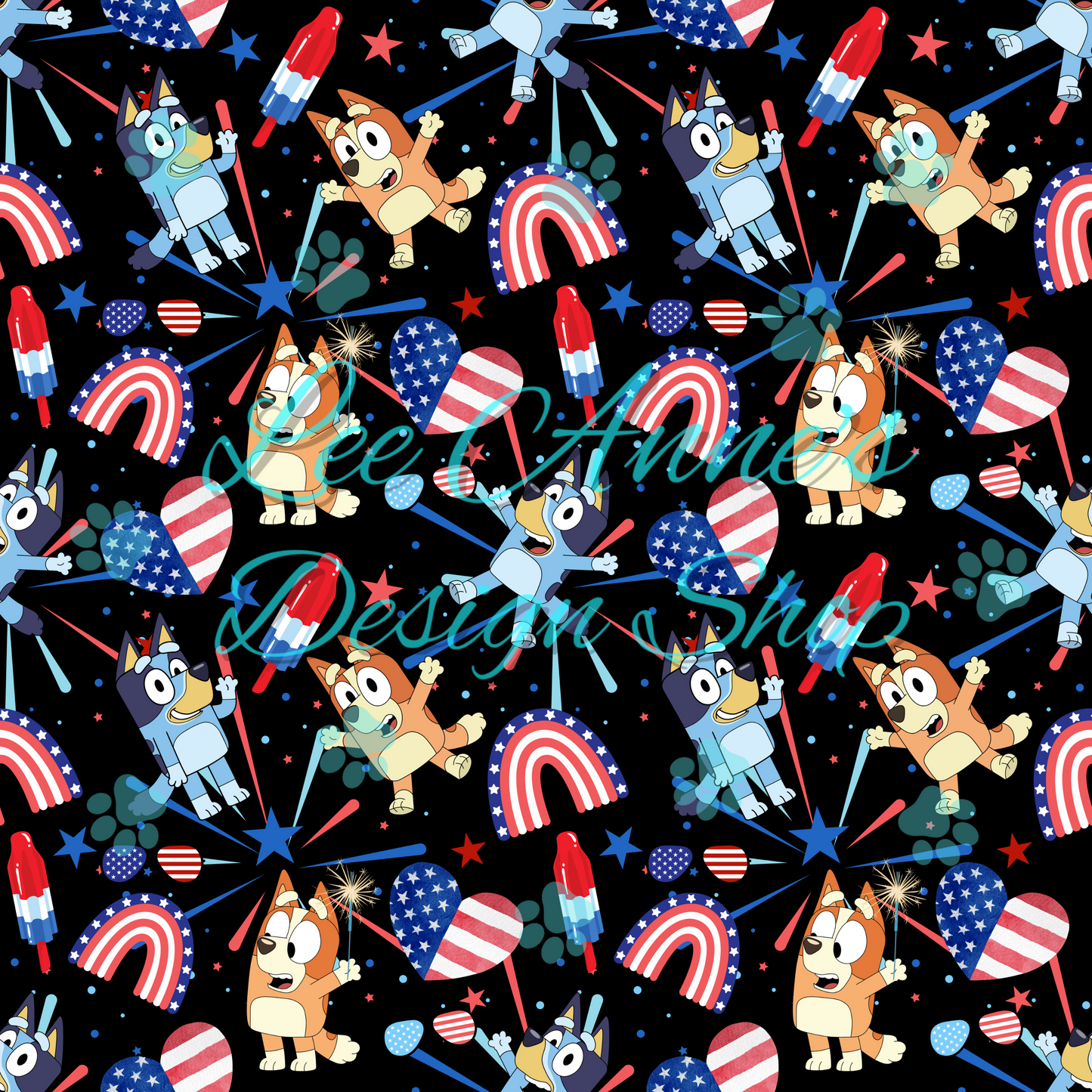 Blue dog Fourth July Seamless