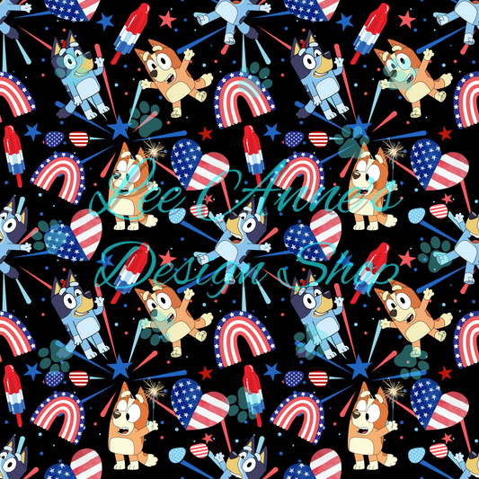 Blue dog Fourth July Seamless