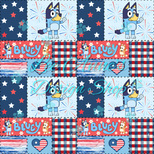 Blue dog Fourth July Seamless