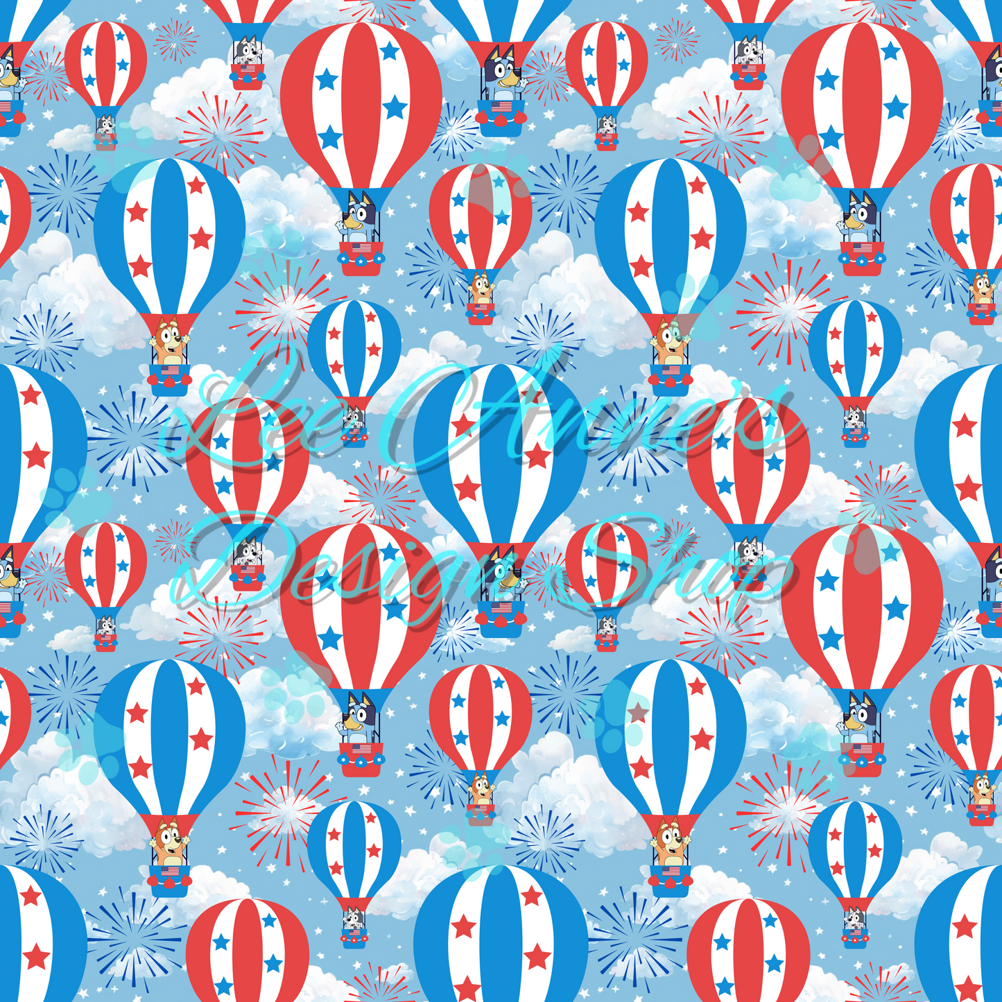 Blue dog Fourth July Seamless