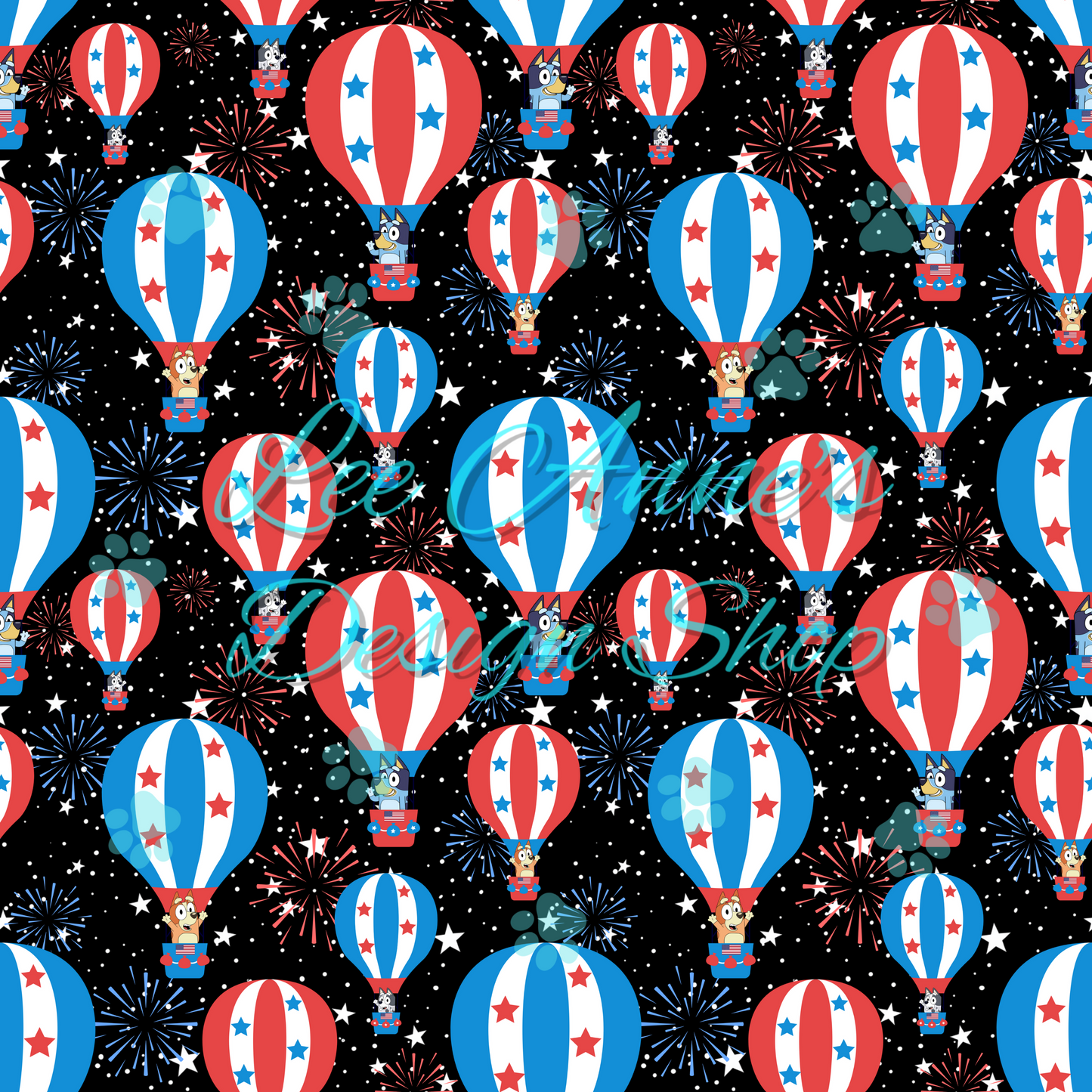 Blue dog Fourth July Seamless