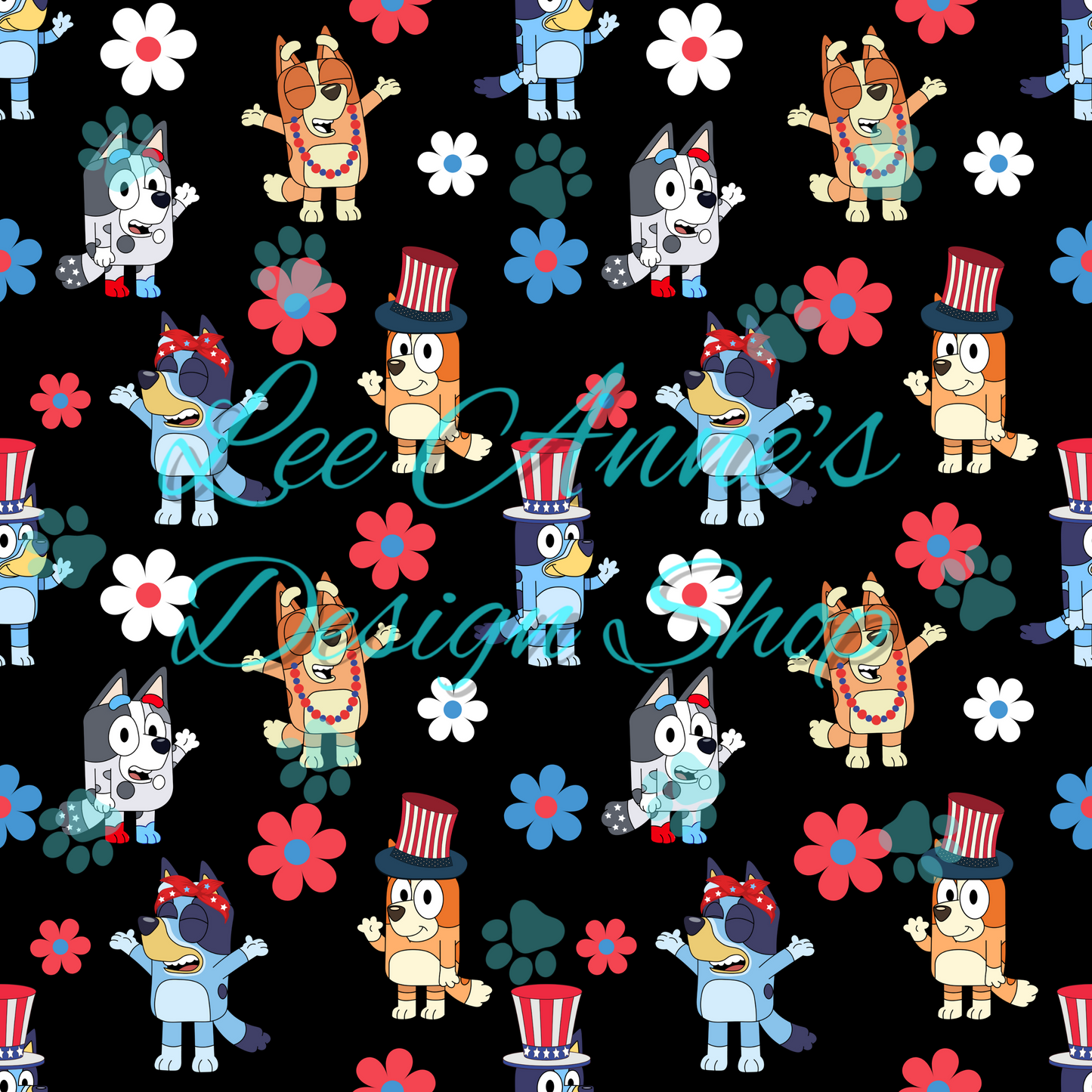 Blue dog Fourth July Seamless