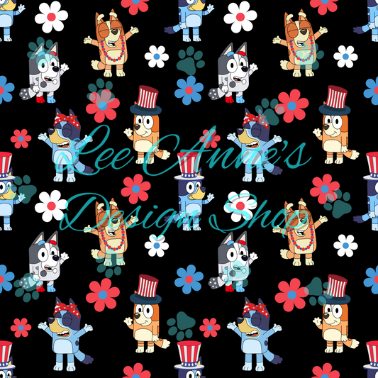 Blue dog Fourth July Seamless