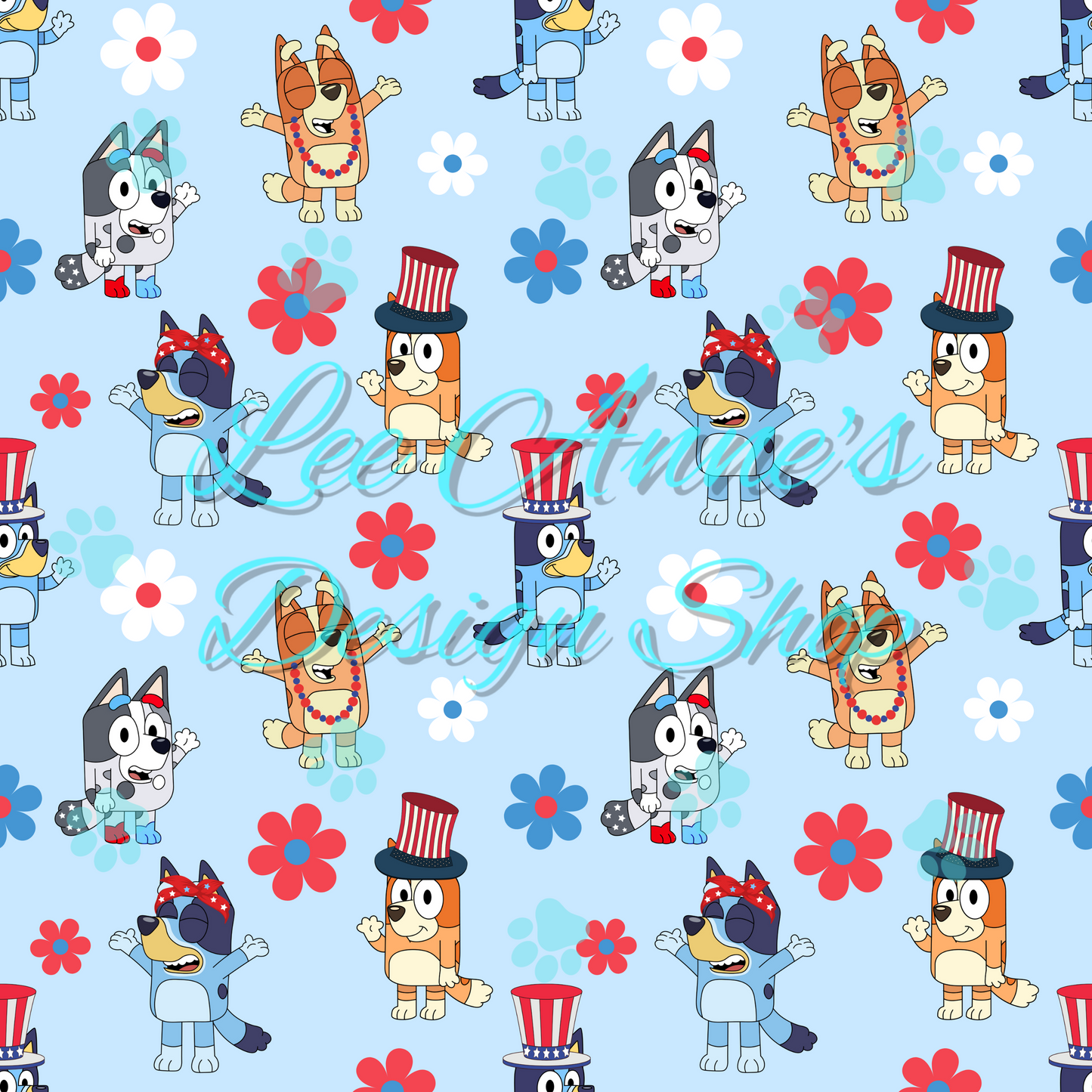 Blue dog Fourth July Seamless
