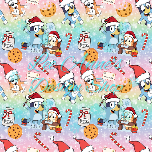 Blue dog Christmas Seamless