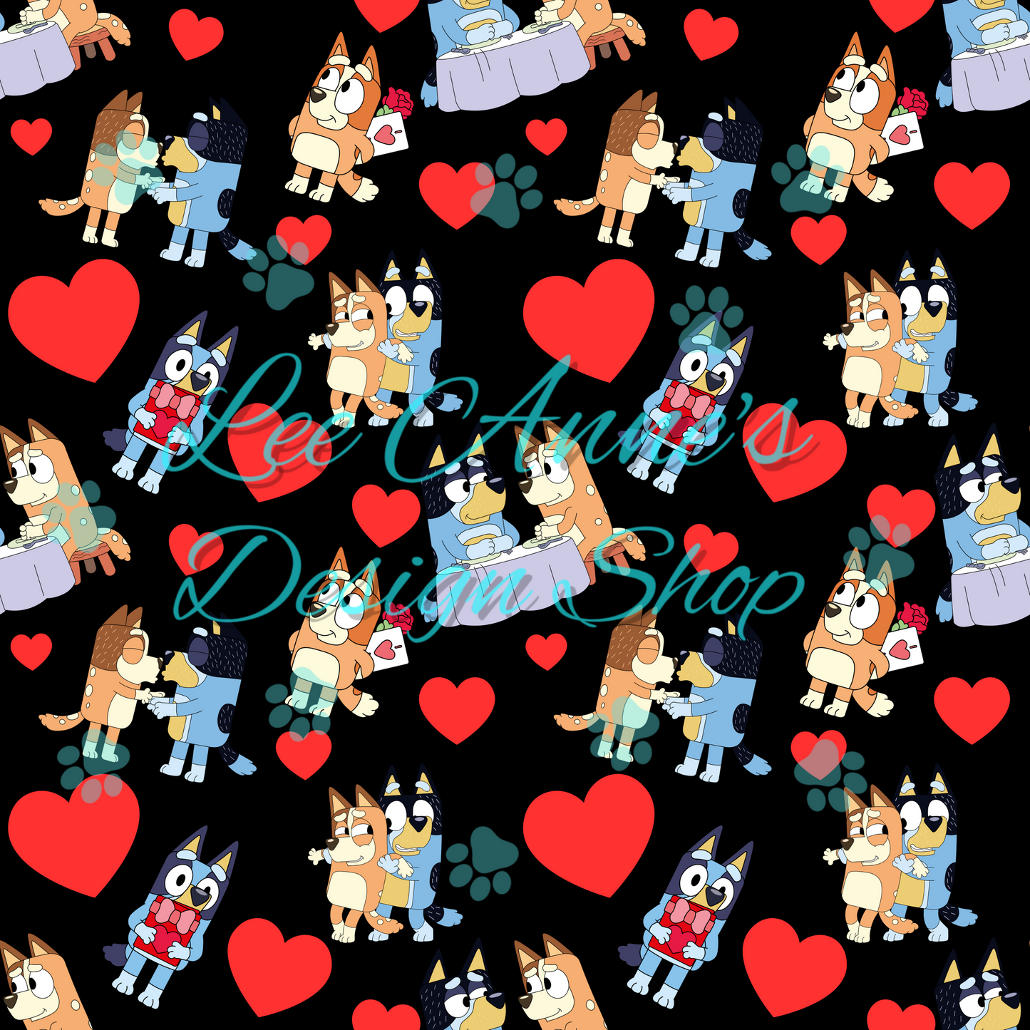 Blue Dog Valentines Seamless