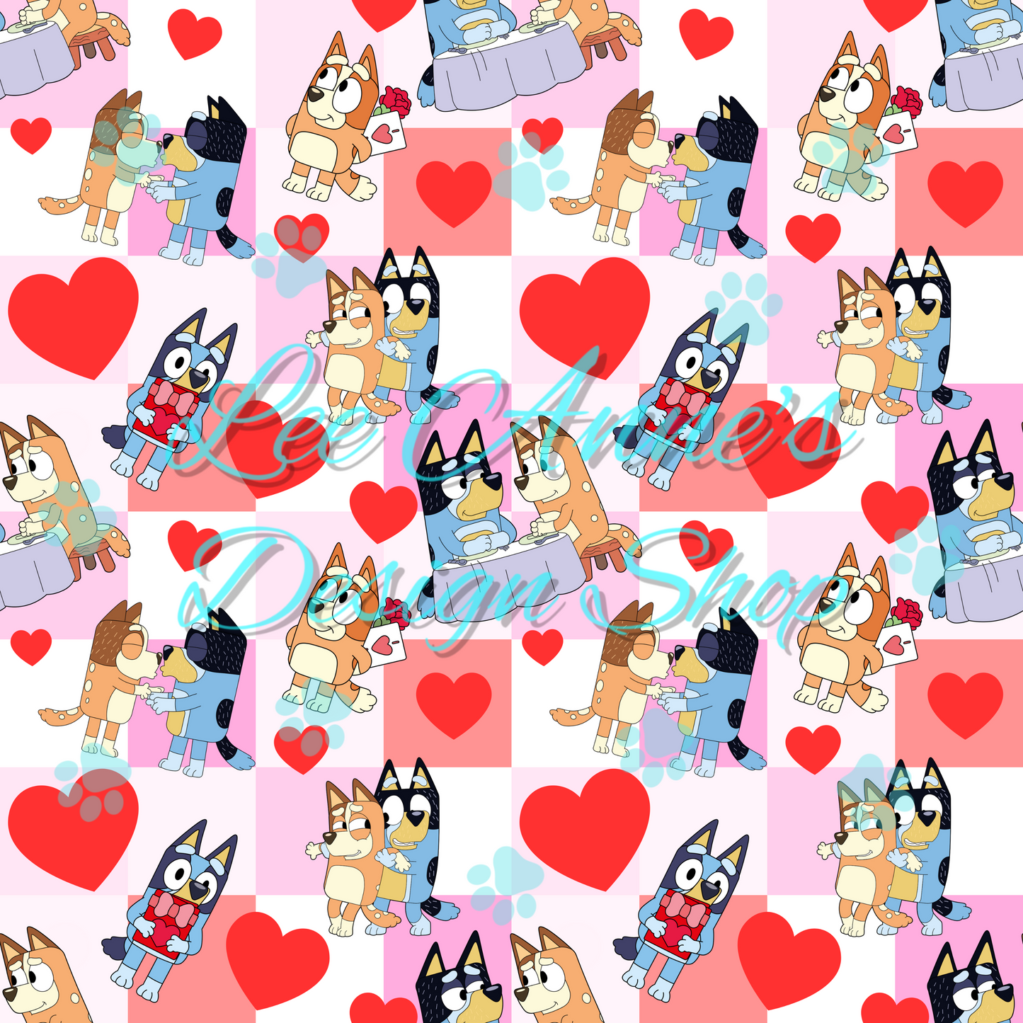 Blue Dog Valentines Seamless