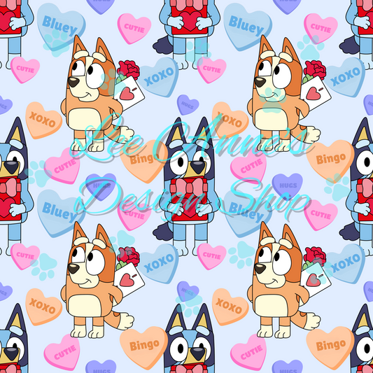 Blue Dog Valentines Seamless