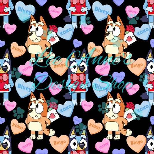 Blue Dog Valentines Seamless