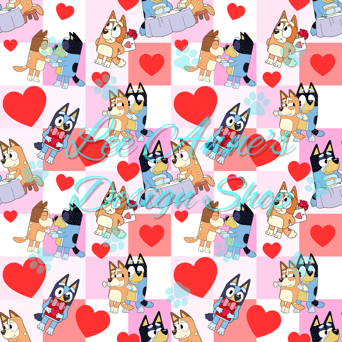Blue Dog Valentines Seamless