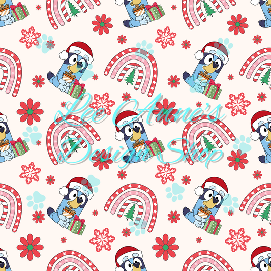 Blue dog Christmas Seamless