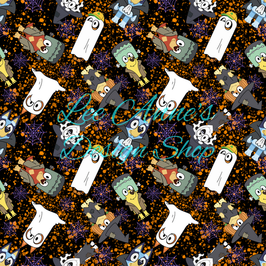 Blue dog Halloween Seamless