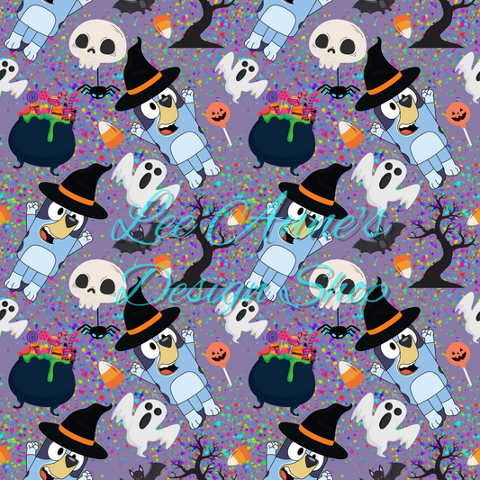 Blue dog Halloween Seamless