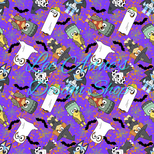 Blue dog Halloween Seamless