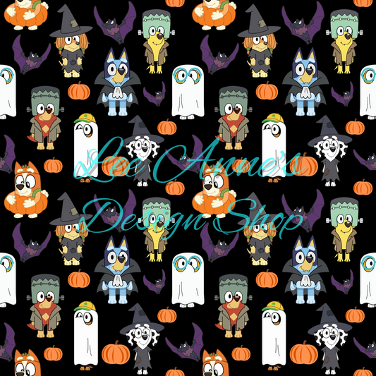 Blue dog Halloween Seamless